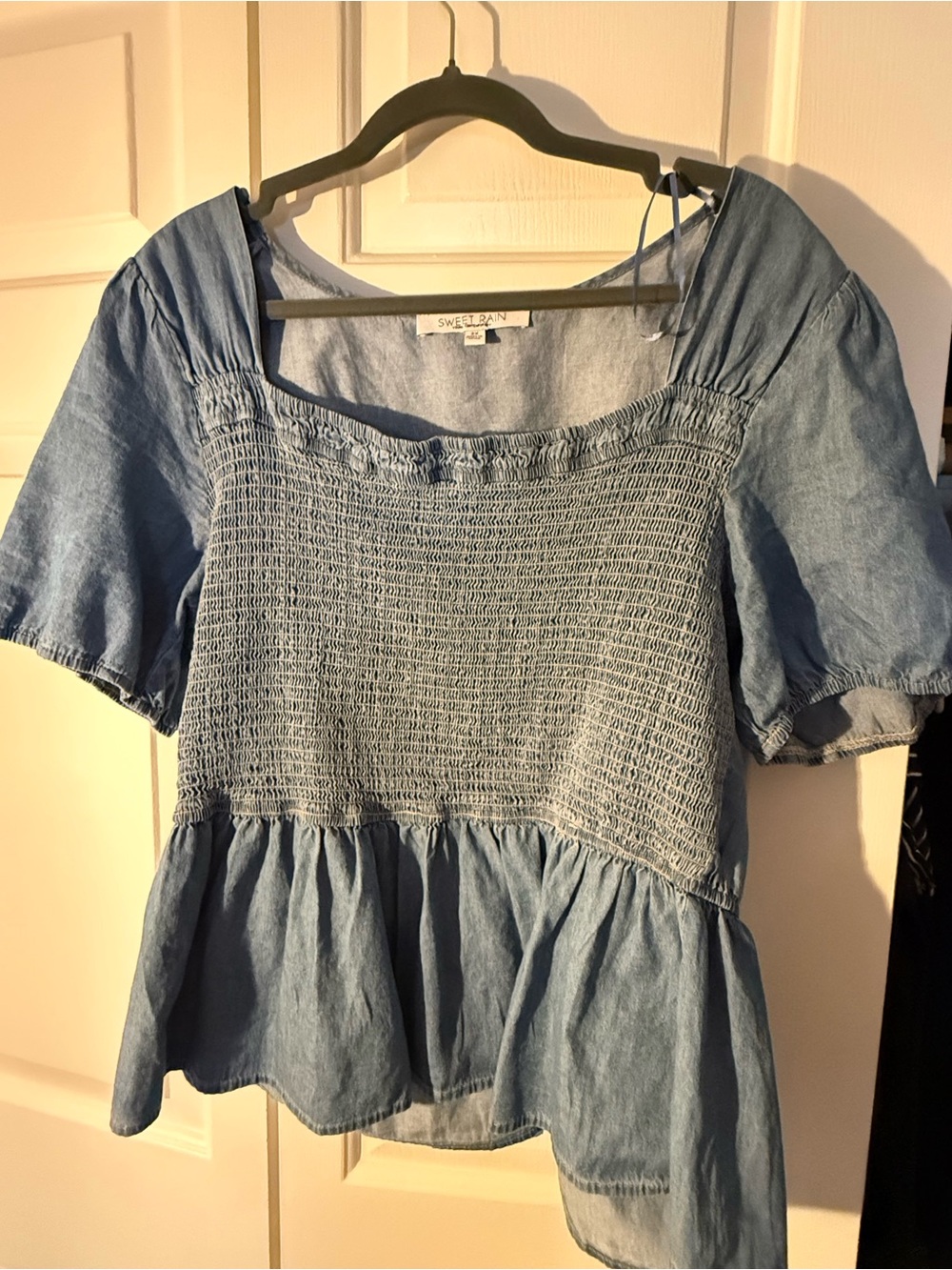 Sweet Rain Light Blue Smocked Peplum Top